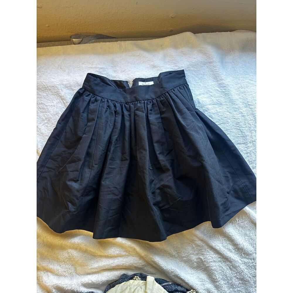 Kate Spade New York Pleated Mini Skirt Black Cotton Silk Size 0 Full A Line